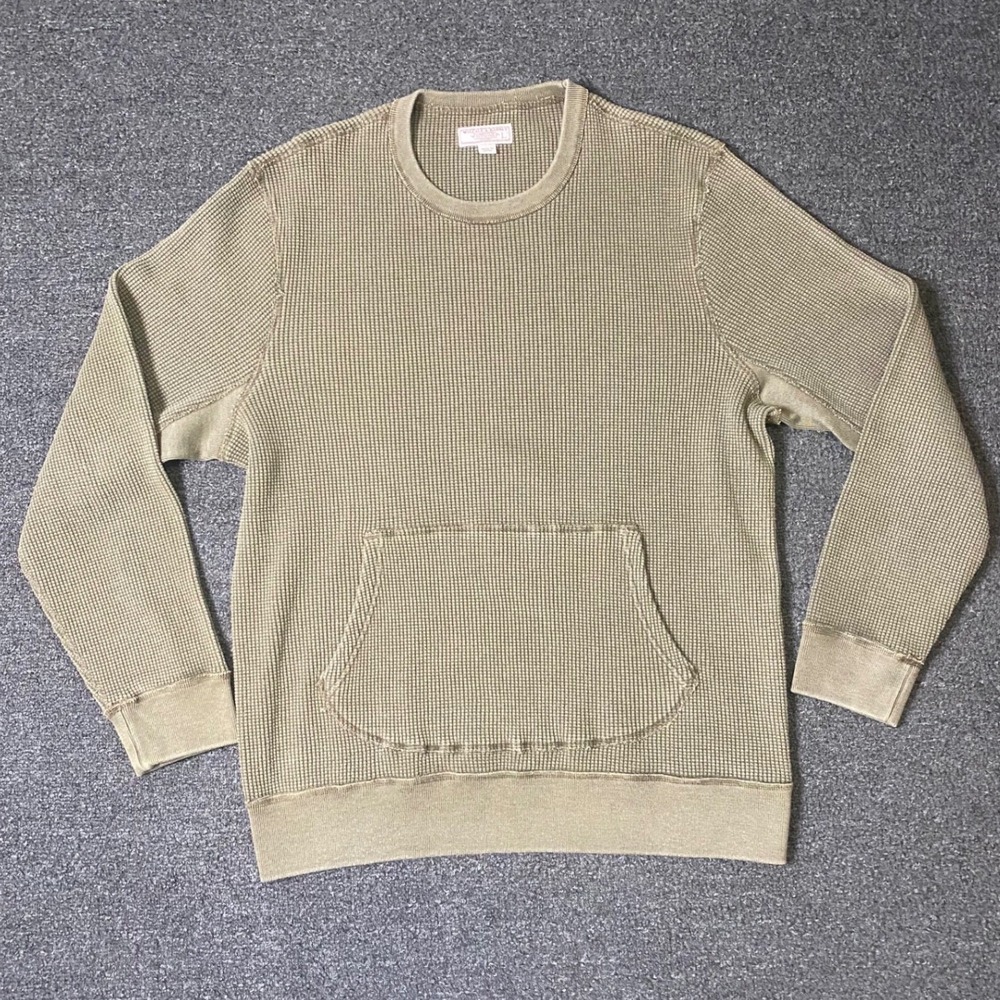 Wallace & Barnes Waffle Knit Shirt Olive Green Mens Large Kangaroo Pocket Casual